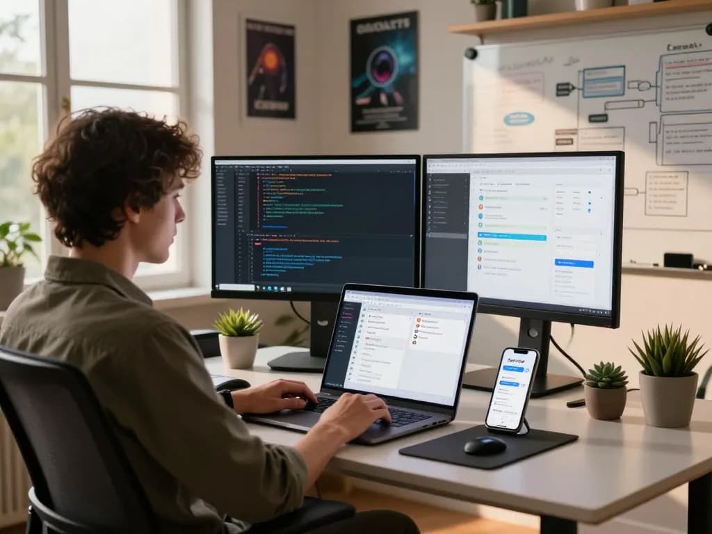 OpenClaw personal AI assistant in a modern home office setup with automated task reminders and coding visuals