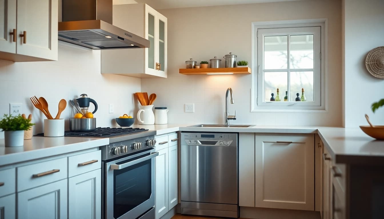Showcase бяла техника featuring modern kitchen appliances and stylish designs in a bright kitchen.