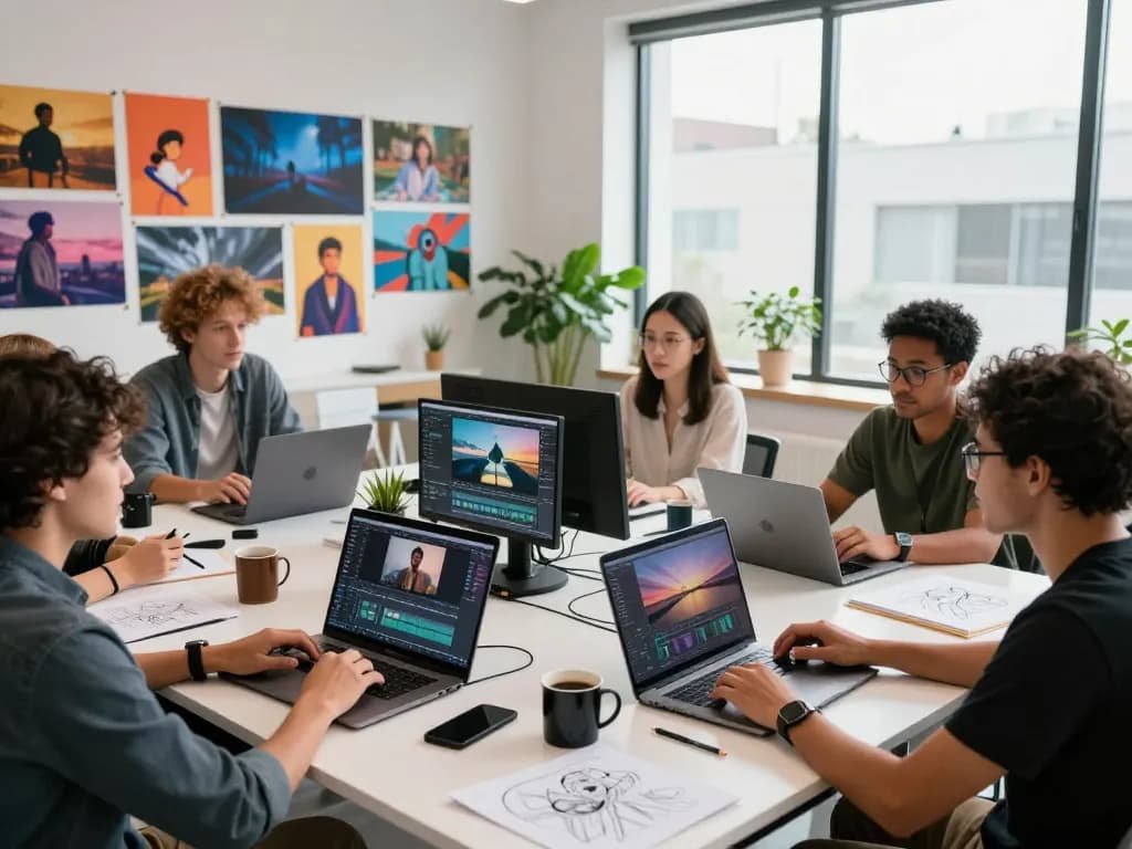 Diverse team collaborating in a video production studio showcasing ai seedance 2.0 technology.