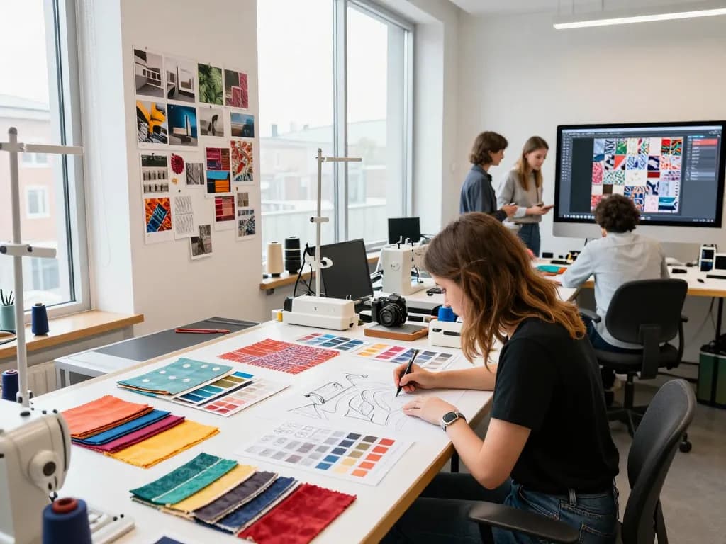 Sunwin textile designer creating innovative fabric patterns in a bright studio