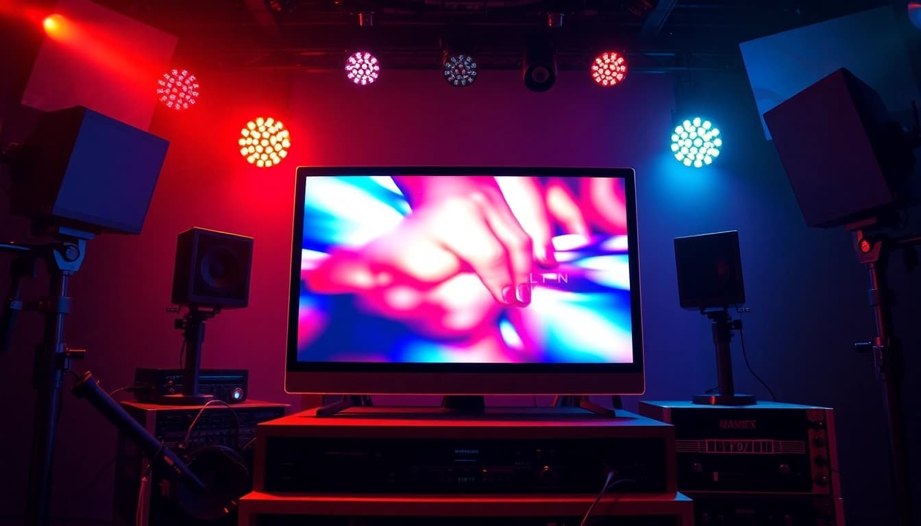 Iron tv in a professional broadcasting setup showcasing vibrant content and advanced technology.