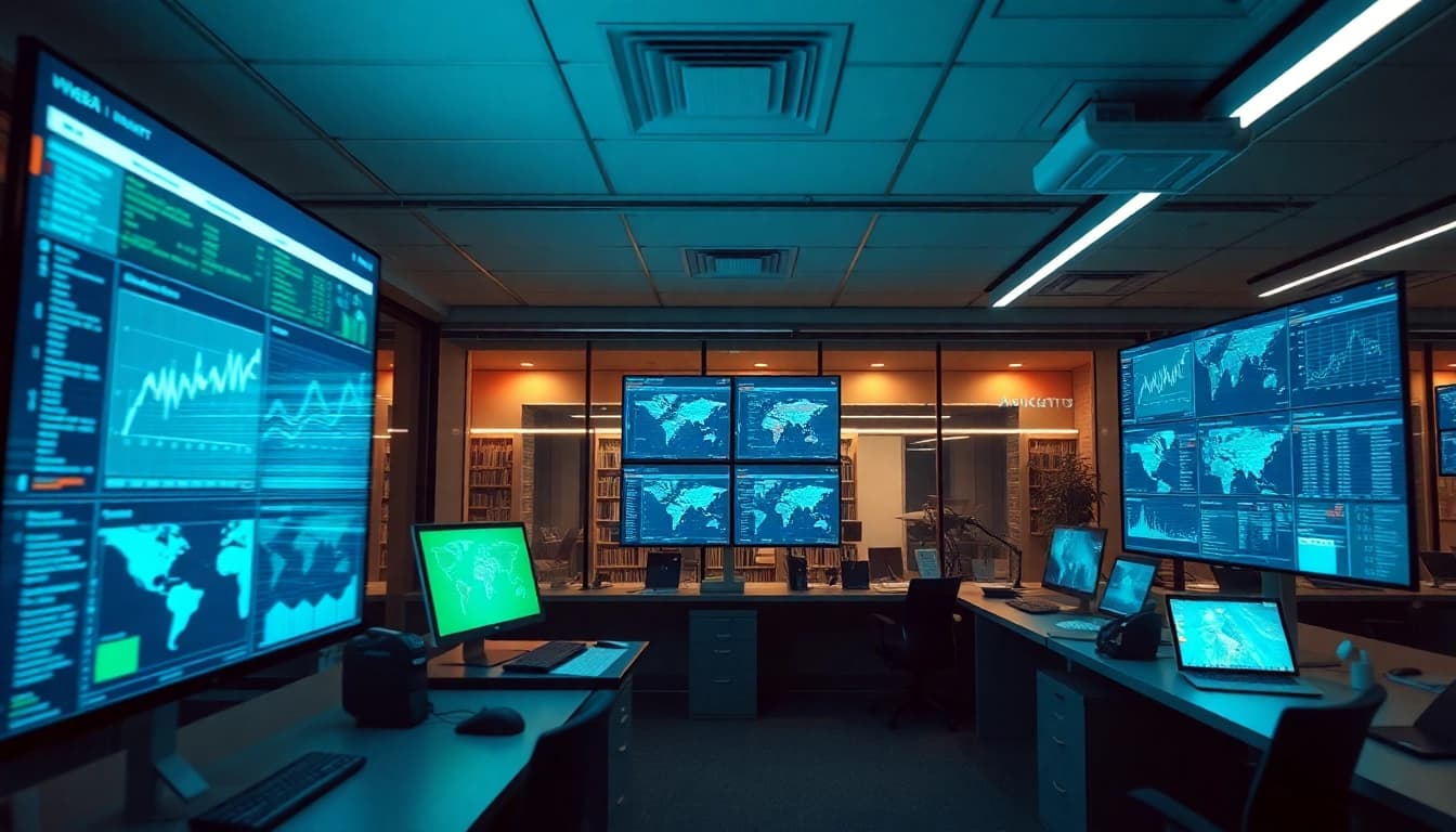 Real-time flight tracking visualization showcasing NK88 data in a high-tech office.