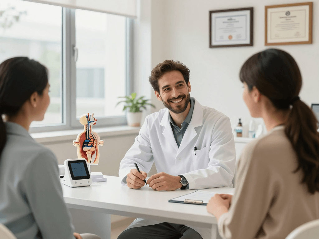 Urologist in Abu Dhabi consulting with a patient in a welcoming clinic environment.