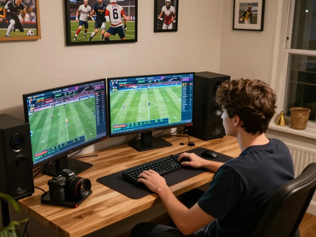 lu88 user placing strategic bets on live sports events from a modern home setup