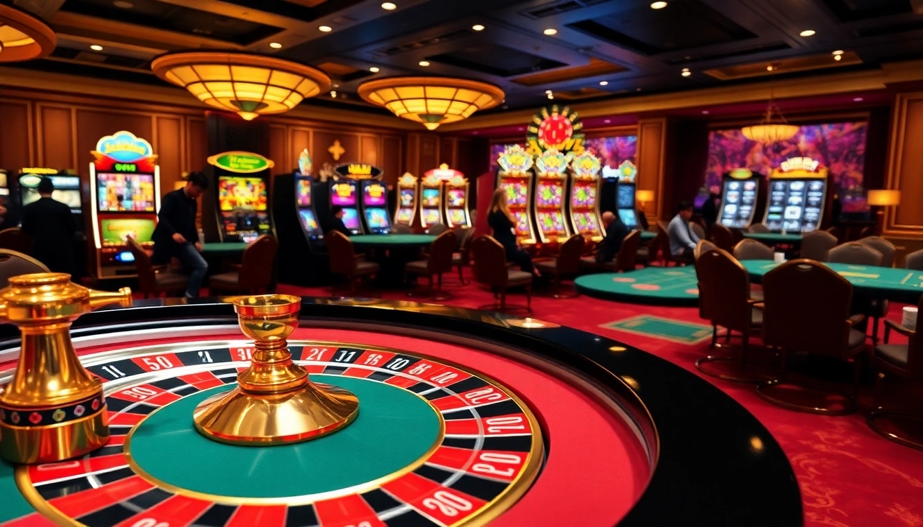 Experience the excitement of ingatbola88 with a vibrant casino scene showcasing thrilling games.