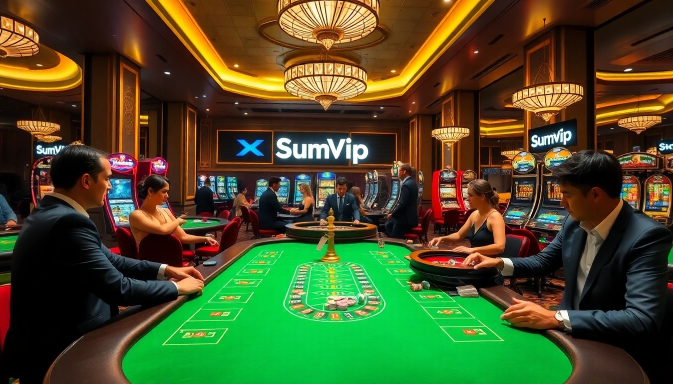 Players enjoying intense card games at a high-end casino featuring sumvip gaming interface.
