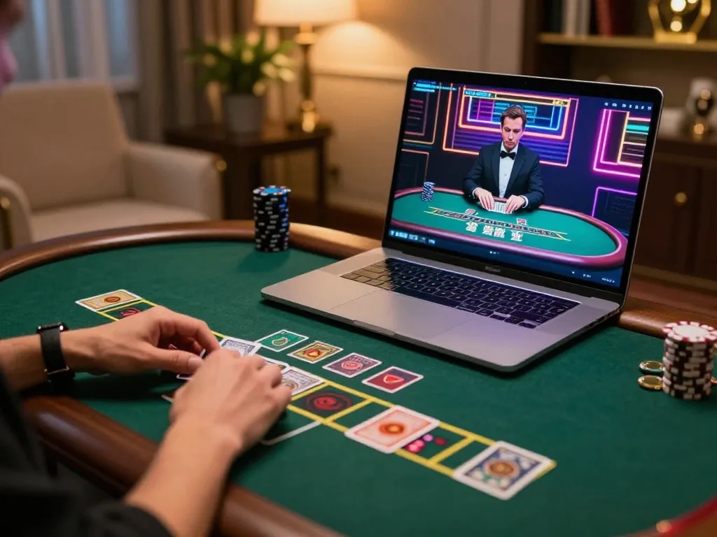 Engaging in live dealer blackjack on https://11win.nl/ with vibrant screens and luxury decor