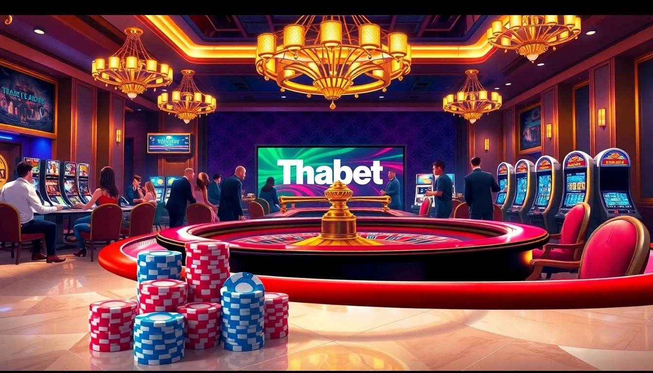 Players revel in the excitement at Thabet Casino's luxurious roulette table surrounded by vibrant decor.