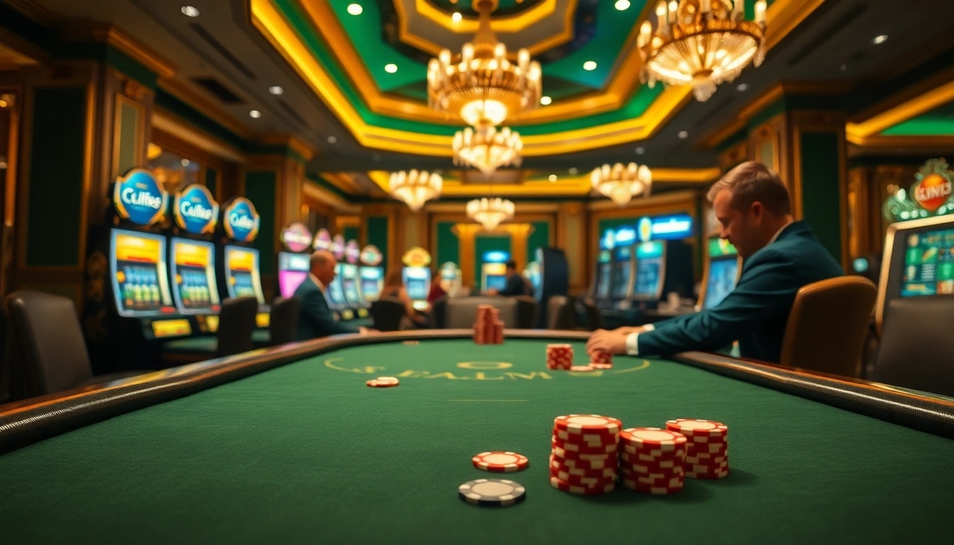 Players enjoying a thrilling QQ88 gaming experience at a luxurious casino table.