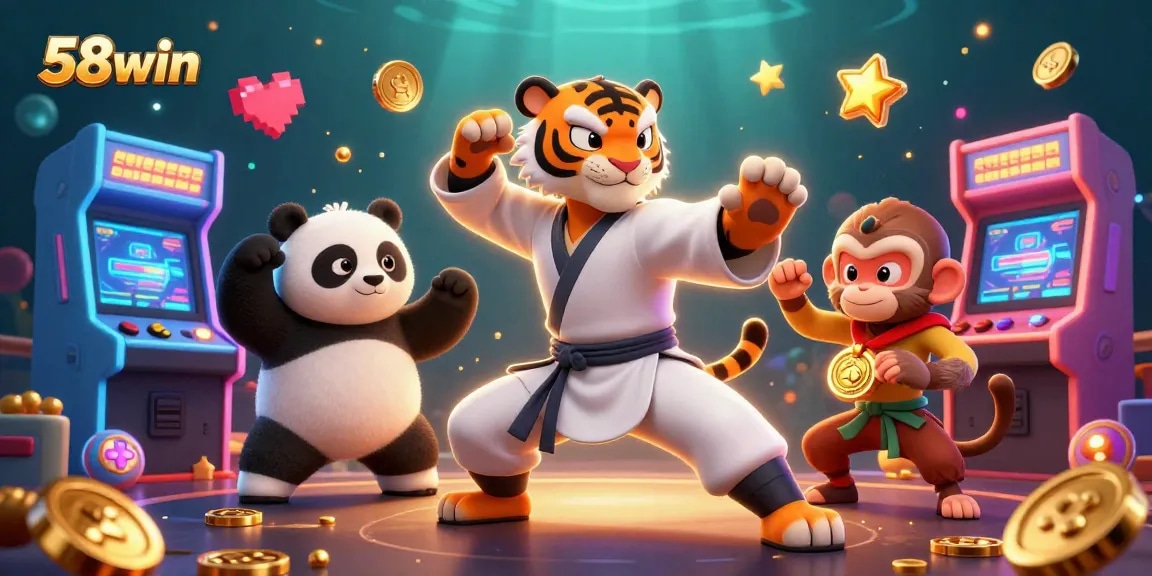 Engage in thrilling gaming experiences with the vibrant 58win casino scene featuring lively characters and dynamic elements.