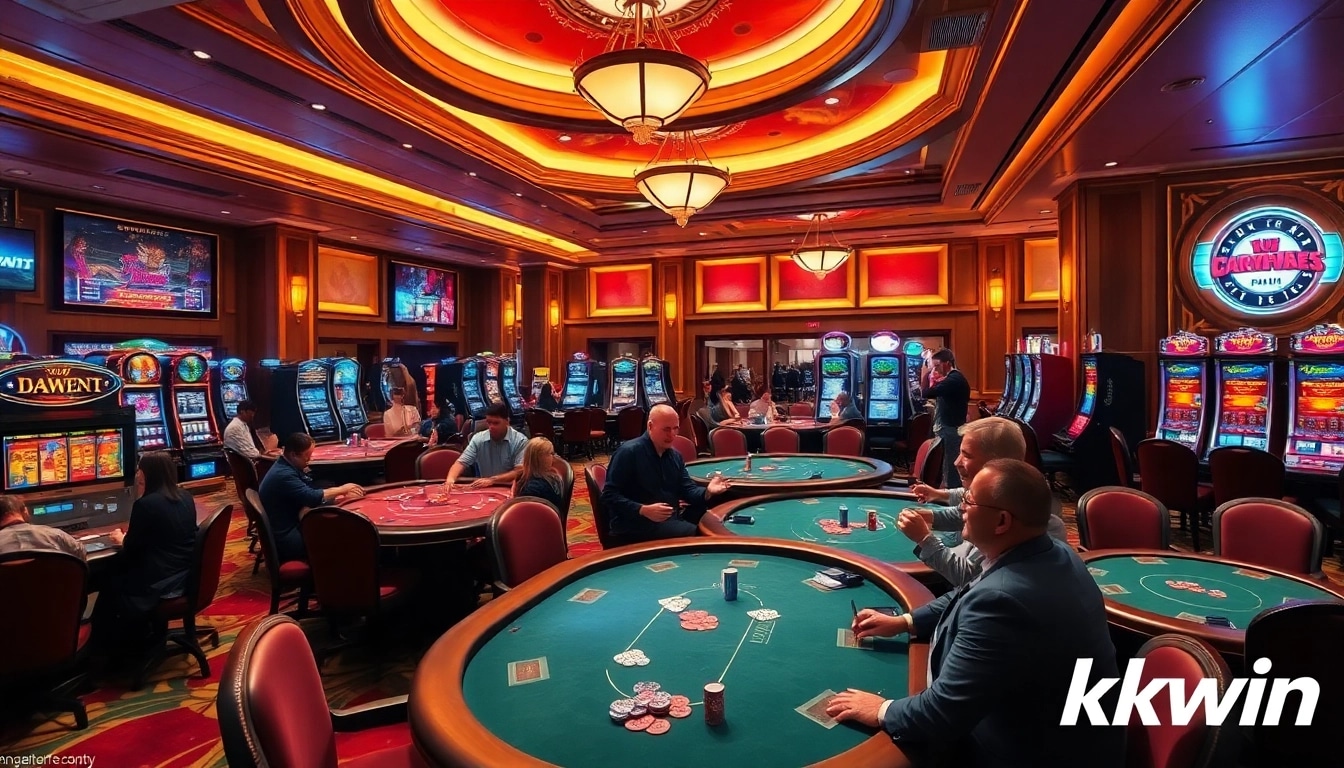 Experience the thrill of Kkwin with vibrant casino gaming tables and eager players.