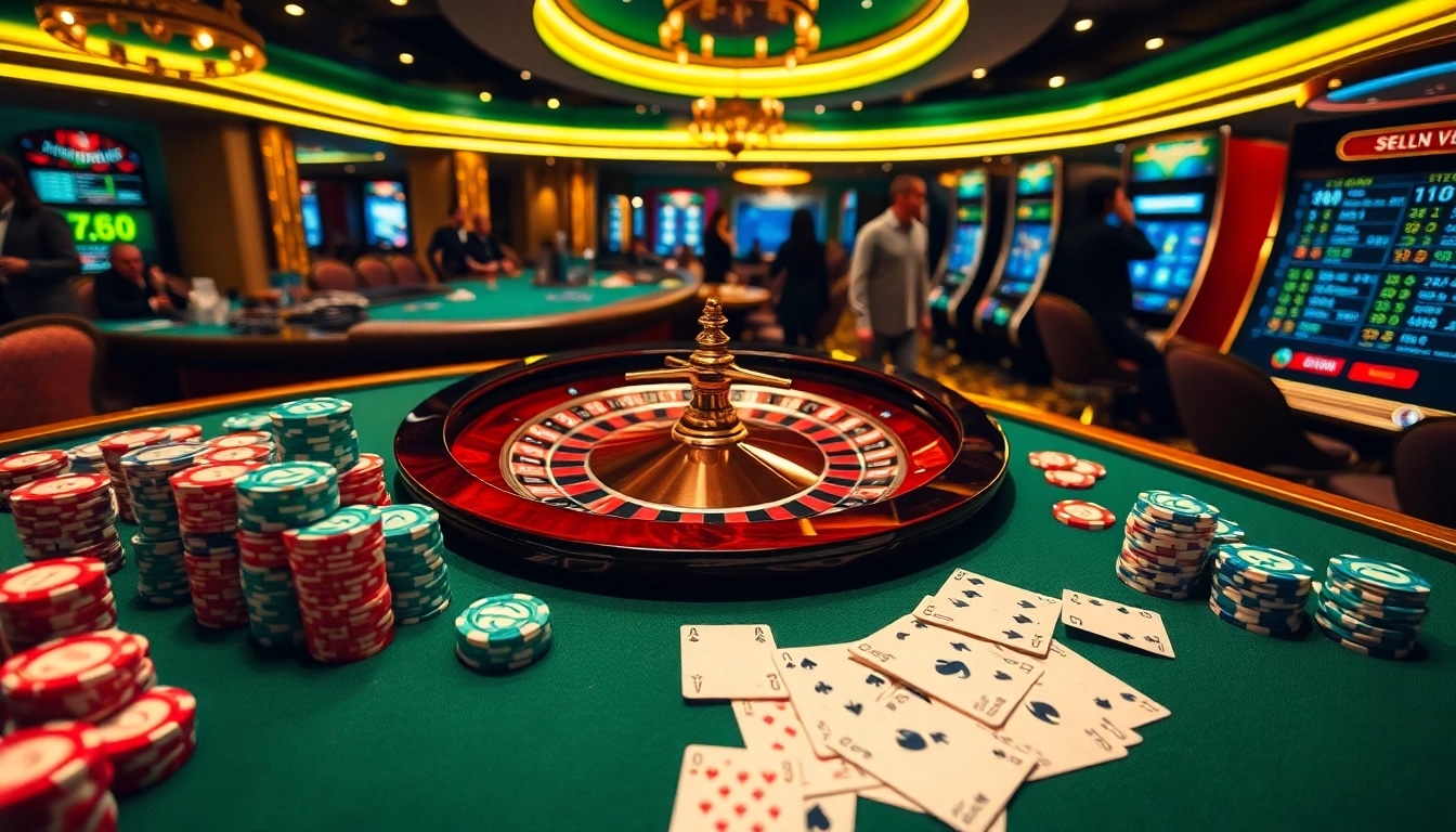 Experience the thrill of gambling at https://az888.futbol with a vibrant casino table showcasing poker chips and cards.