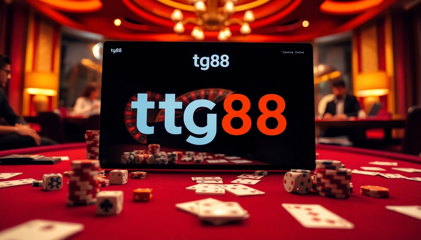 Excited players engaging with tg88 casino games at a vibrant gambling table.