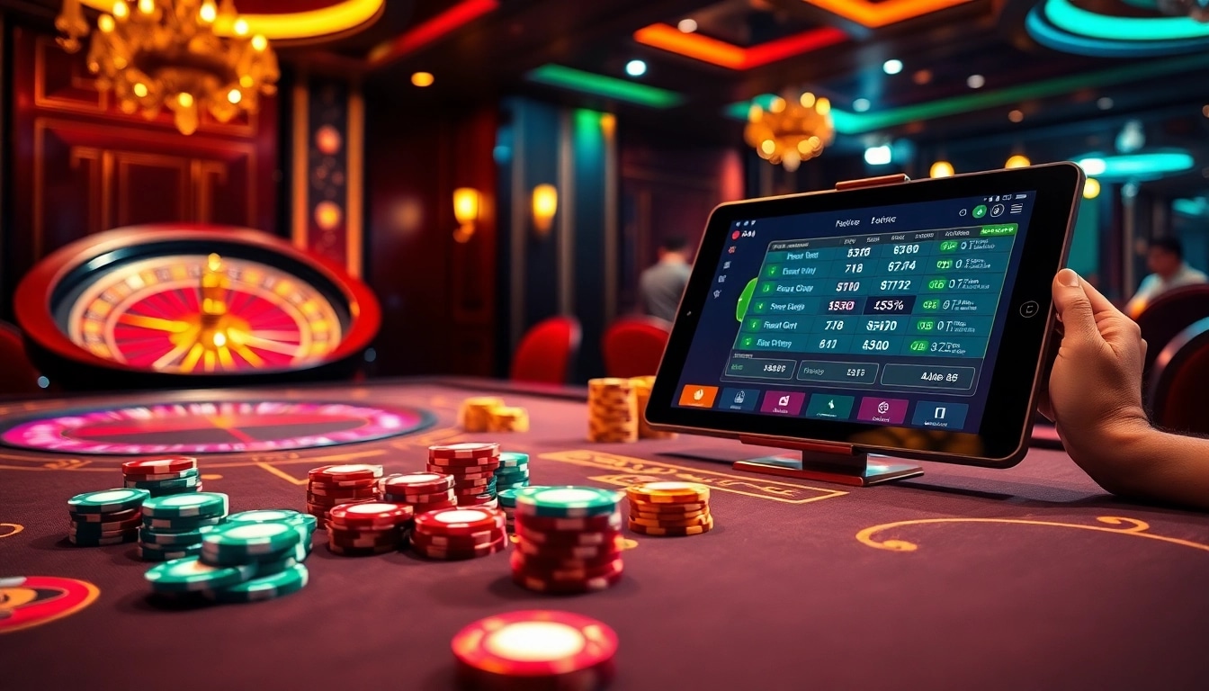 L444 online casino scene with vibrant gaming table, poker chips, and roulette wheel.