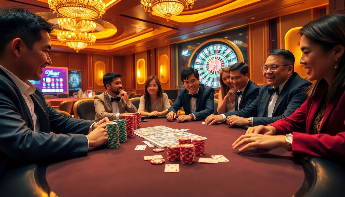 Experience high-stakes action with fly88 at a vibrant poker table filled with chips and cards.