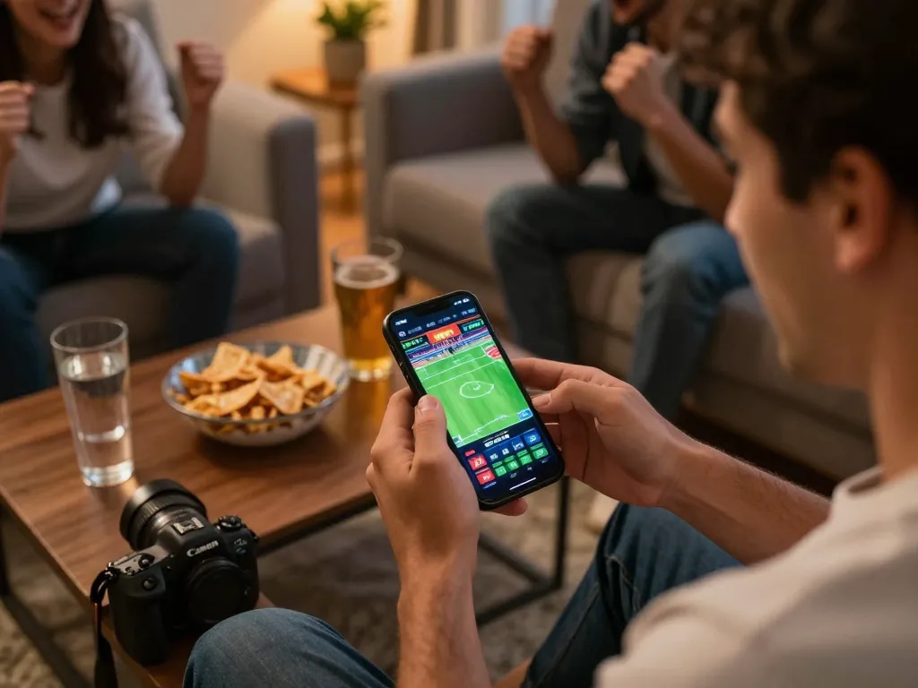 Betting on live sports with gem88 app during exciting game night.