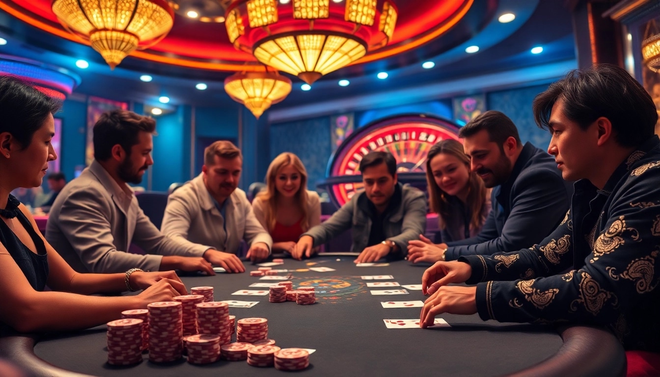 Exciting poker game scene showcasing iwin with players focused on winnings and strategy.