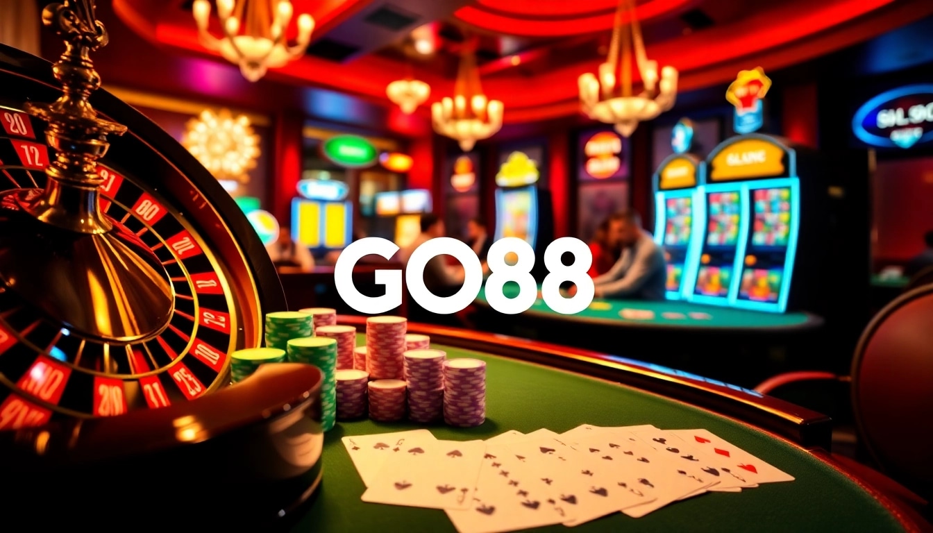Experience the thrilling excitement of gambling at GO88 with vibrant casino visuals.