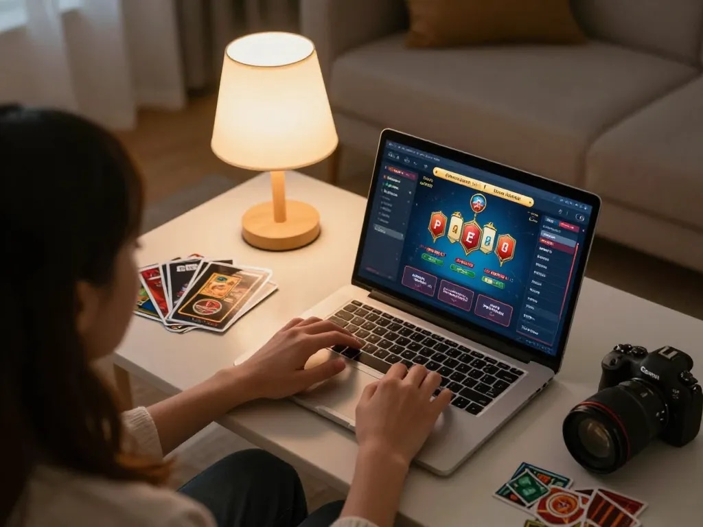 EE88 online gaming setup showing engaging poker game on laptop with cozy atmosphere