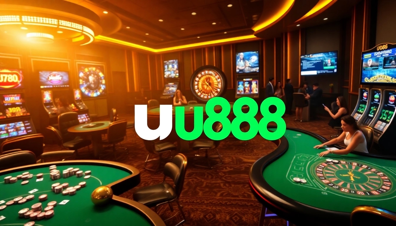 Experience excitement at u888 casino with vibrant tables, cards, and slot machines.