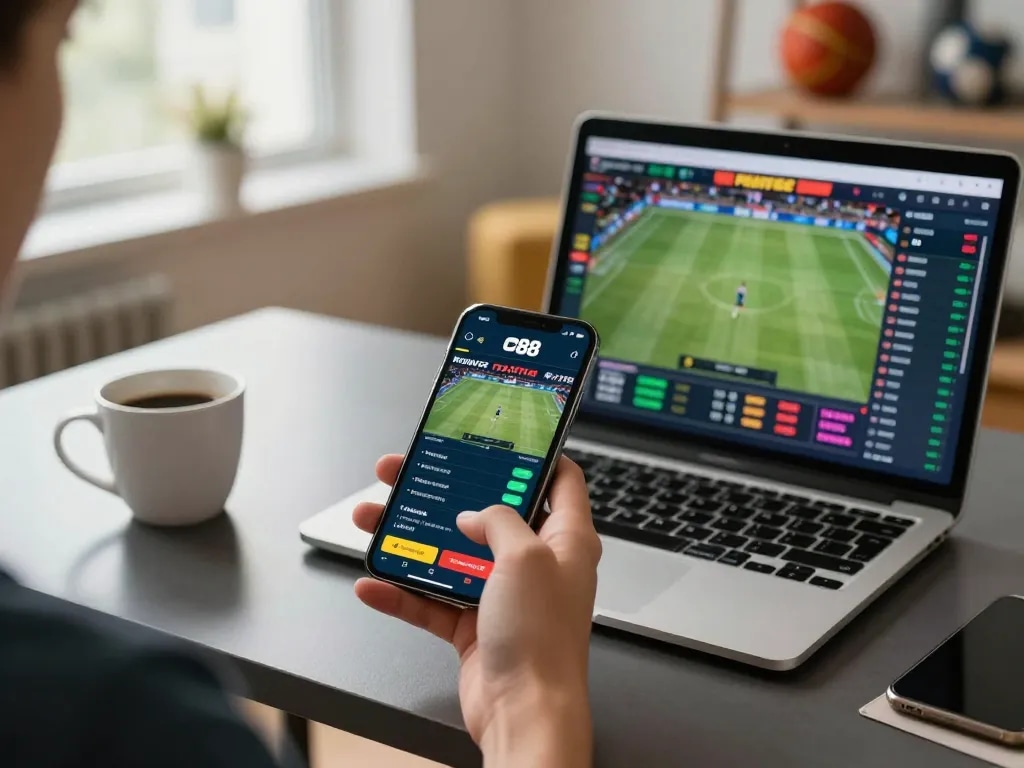 Engaging with co 88 sports betting app on smartphone, showcasing live event statistics