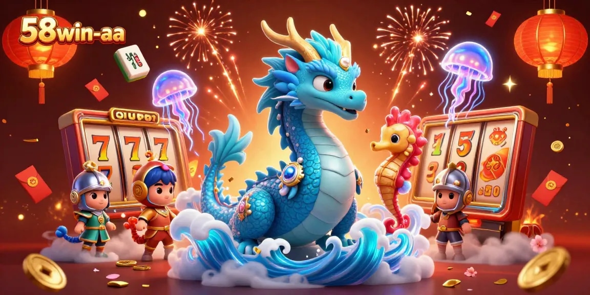 Engage with exciting gameplay at 58win-aa, featuring vibrant casino-themed 3D illustration.