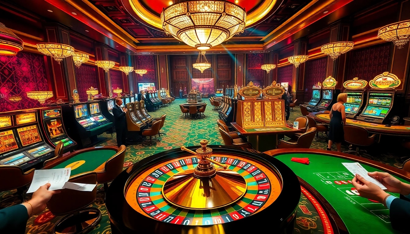 Engage with exclusive slvip casino games featuring vibrant slot machines and roulette in a luxurious setting.