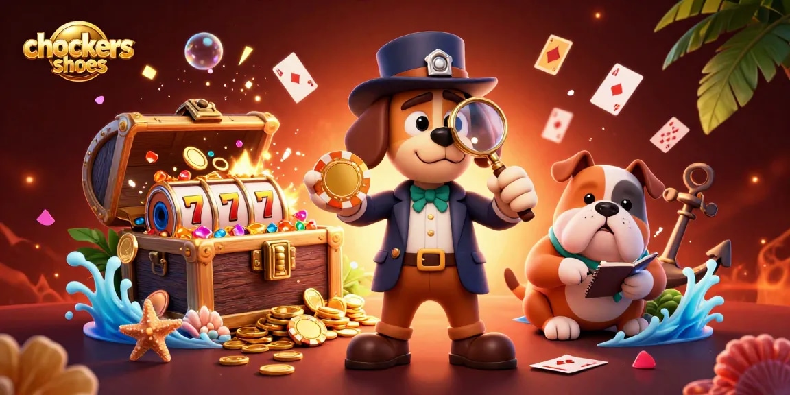 Play casino games with chockers shoes as 3D characters embark on a treasure hunt with poker chips.