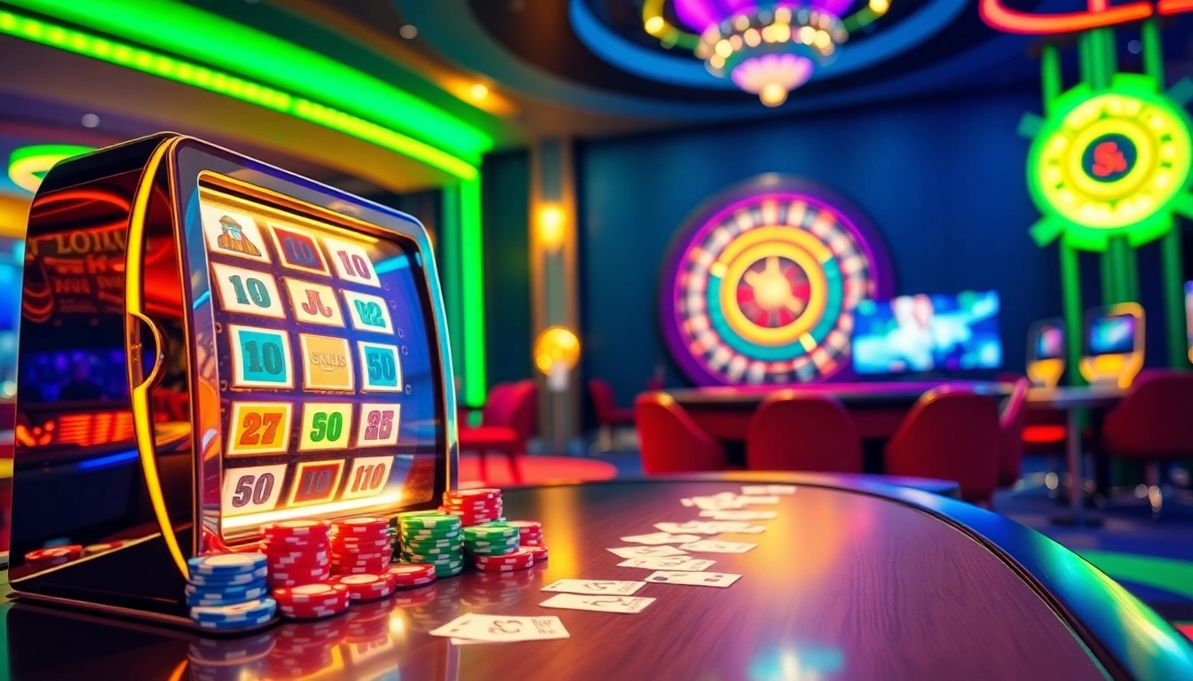 S8 game action at a luxurious casino table, showcasing vibrant slots and poker chips.