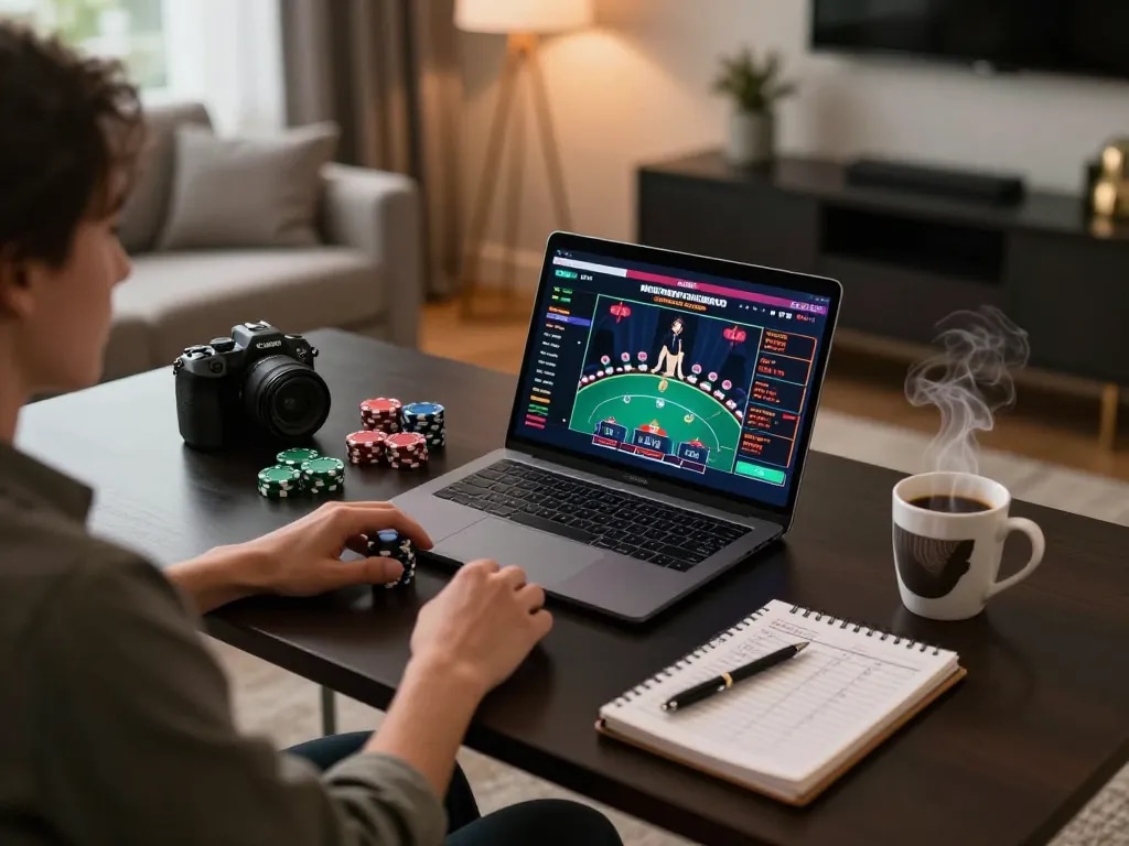 Engaging online gaming scene showing soi keo nha cai strategies and poker decisions at home.