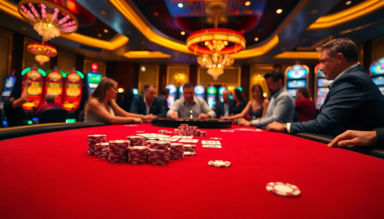 Experience thrilling gameplay at topclub with vibrant poker tables and slot machines.