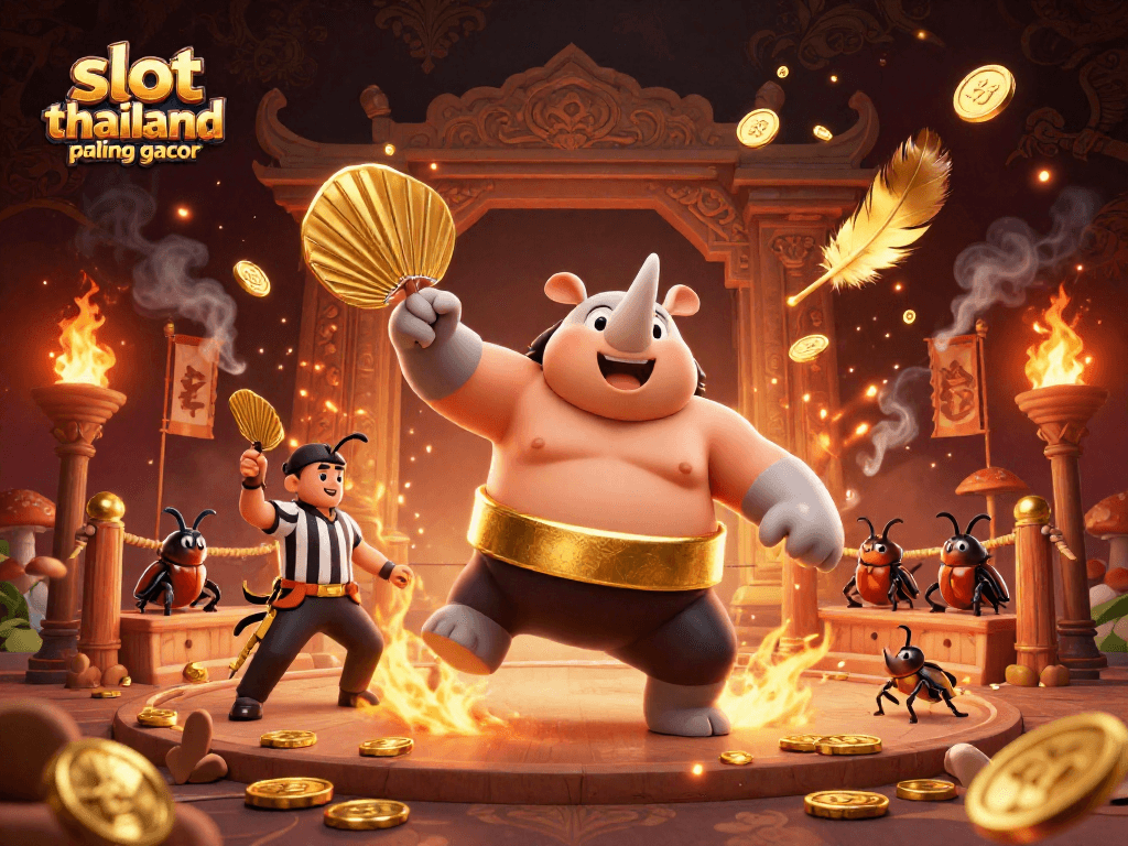 Experience action with slot thailand paling gacor featuring a powerful beetle champion, golden coins, and dynamic gaming elements.