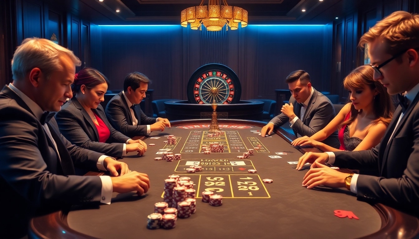 Experience the excitement of playing poker at ww88 with colorful chips, elegant players, and a luxurious casino atmosphere.