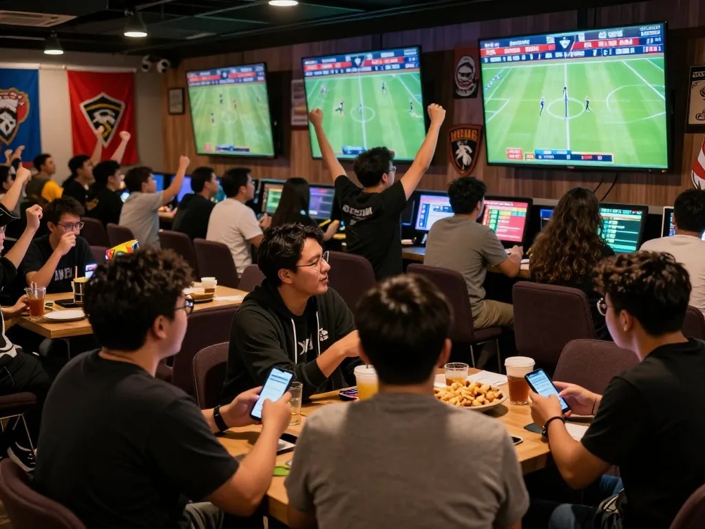 Fans enthusiastically placing bets at https://mm88.fun/ during live sports events.