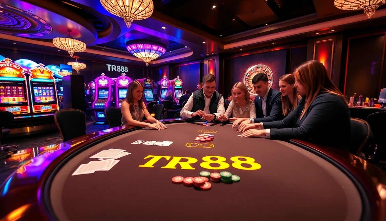 TR88 poker table with glamorous casino atmosphere and vibrant games.