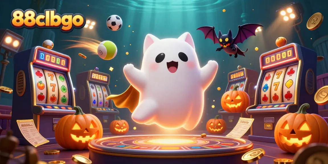 Experience thrilling actions at 88clbgo with this vibrant casino scene featuring ghostly characters and slot game elements.
