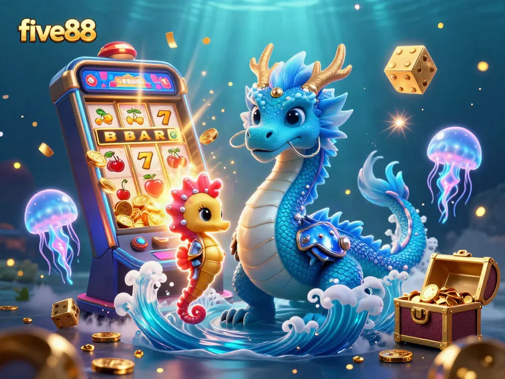 Experience thrilling slots at five88 with dynamic scenes of vibrant casino action featuring exciting game elements.