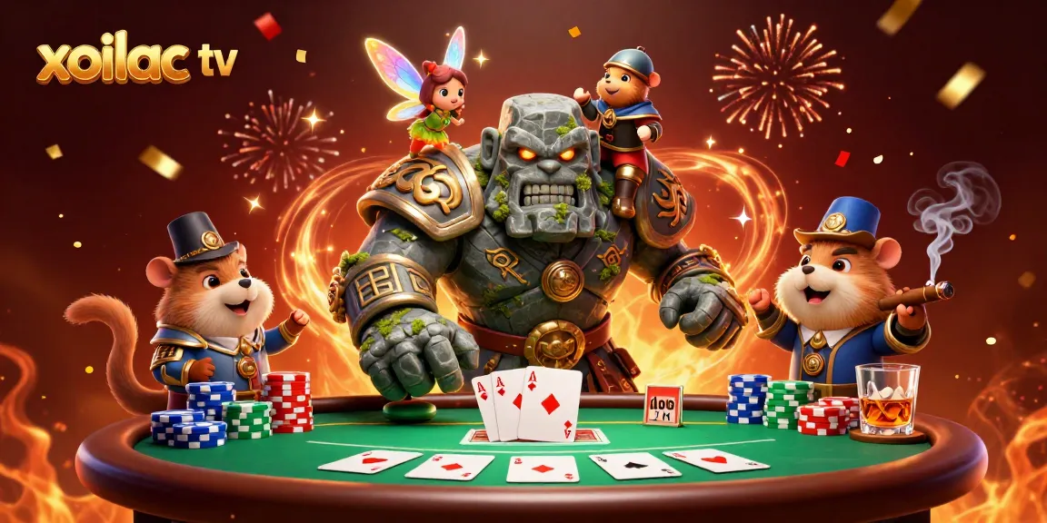 Experience the thrilling excitement of xoilac tv with magical characters and vivid casino elements in this illustration.