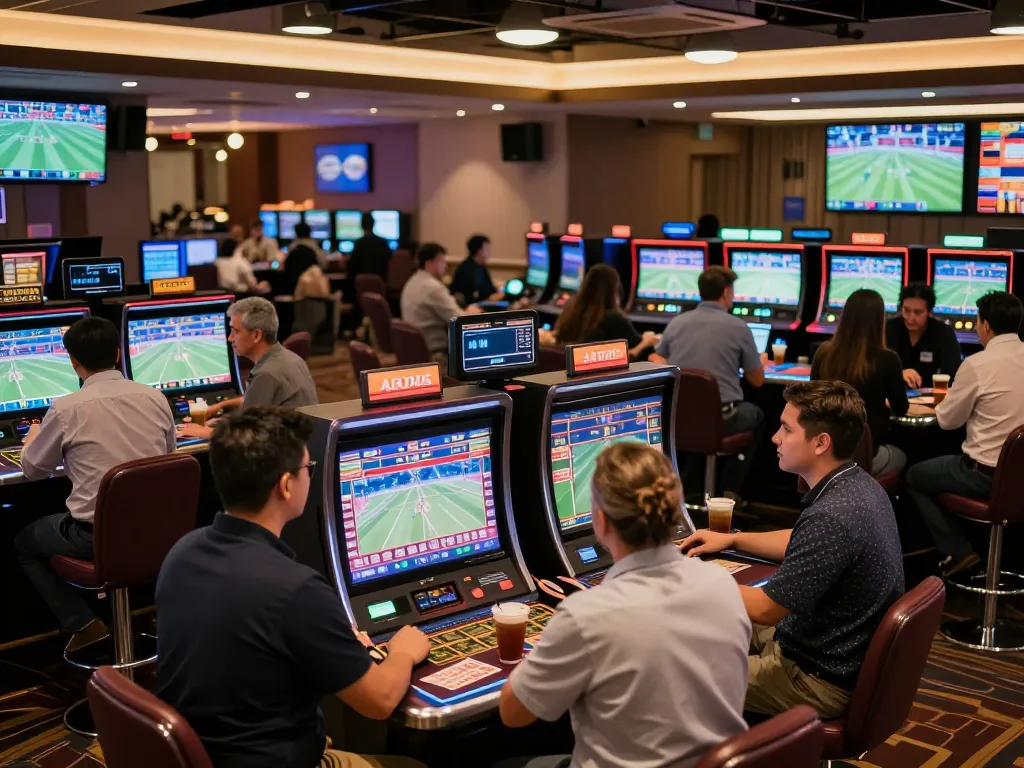 Betting at a nhà cái uy tín during a live sports event, showcasing excitement and interaction.