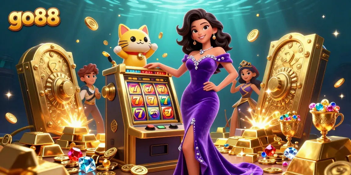 Engage with the excitement of go88 as the lucky slot machine erupts in coins and gems.