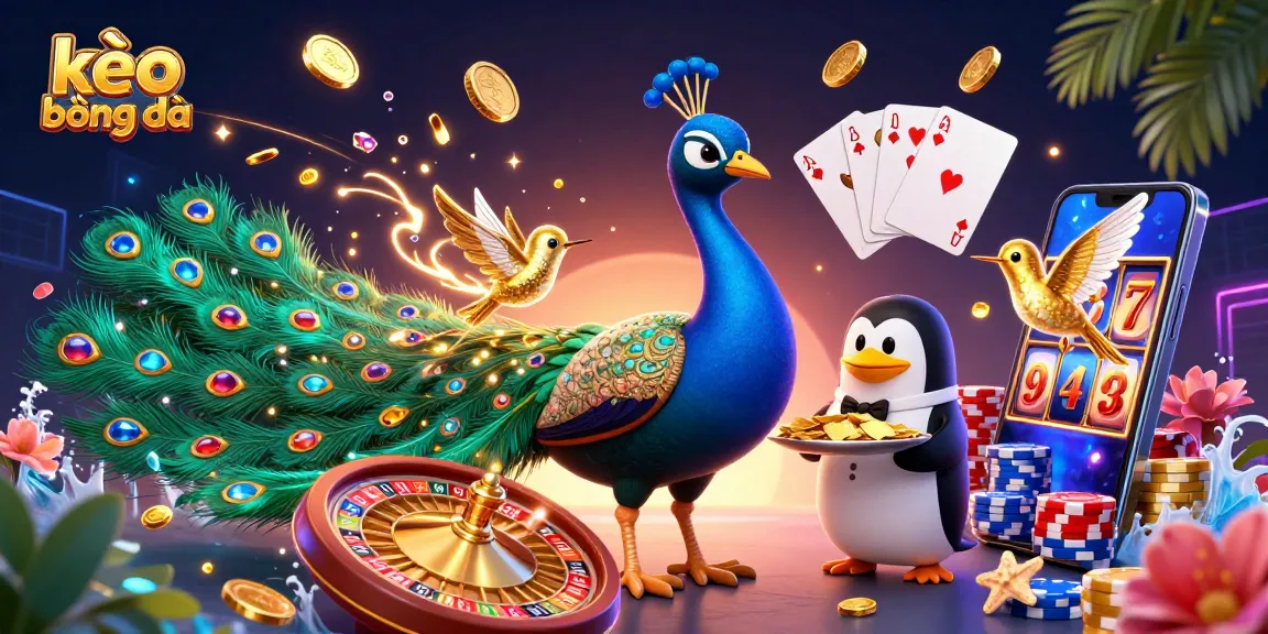 Engage in thrilling kèo bóng đá action amidst vibrant casino elements with 3D characters and dynamic gold coins.