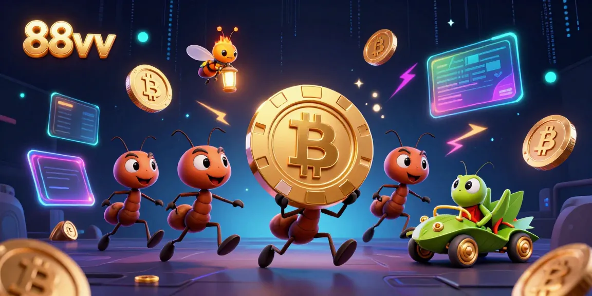 Experience thrilling adventures with 88vv as animated ants steal a massive poker chip in a vibrant casino heist scene.