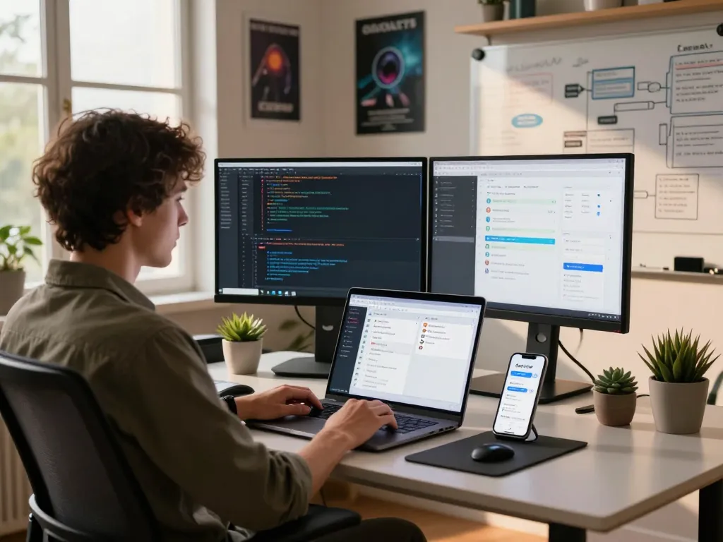 OpenClaw personal AI assistant in a modern home office setup with automated task reminders and coding visuals