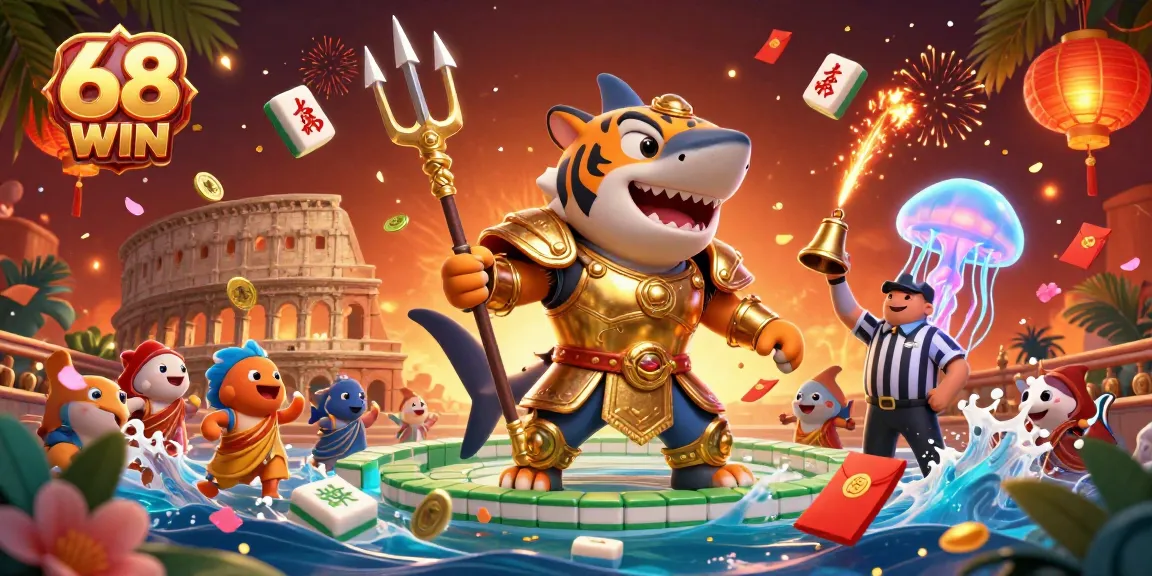 Experience thrilling gaming with the vibrant 68 WIN underwater casino, featuring rich colors and action-packed characters.