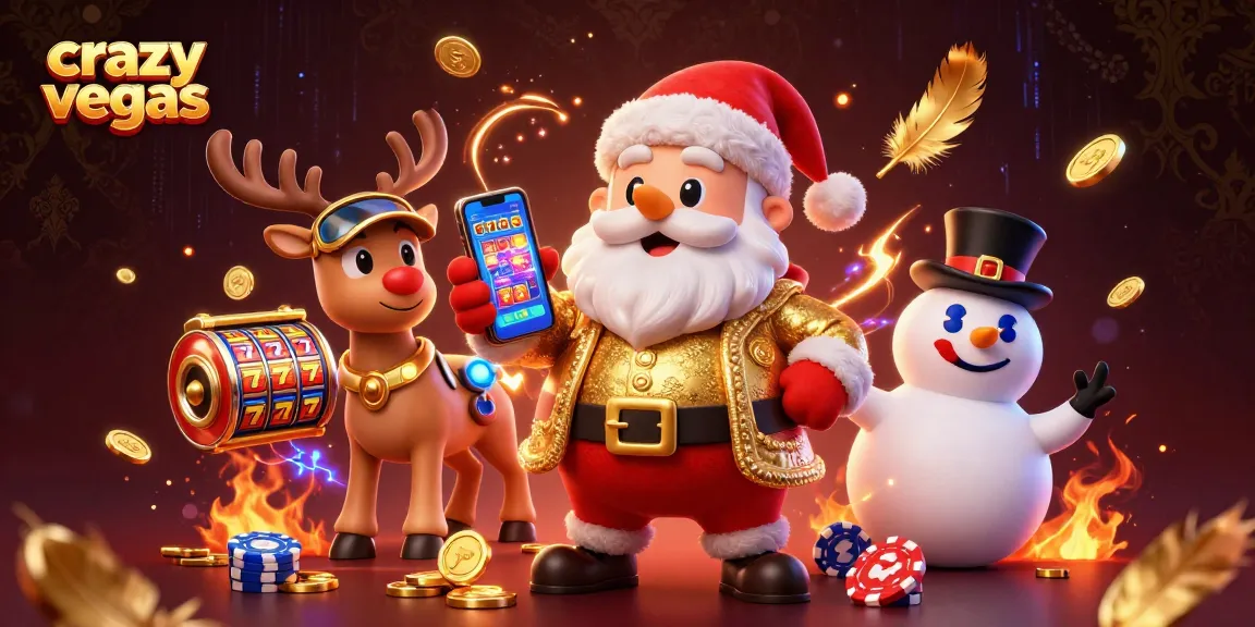 Catching wins at crazyvegas with Santa spinning jackpot slots in a lively casino scene.