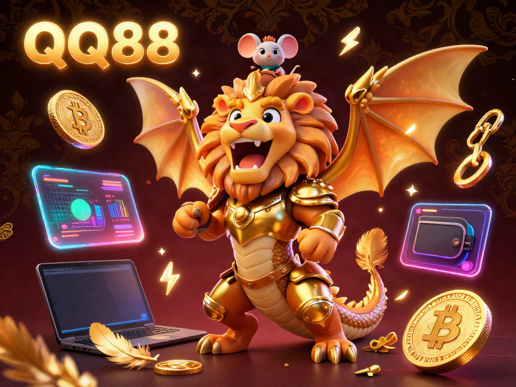 Experience thrilling gameplay with QQ88 through this vibrant 3D chimera illustration showcasing online casino excitement.