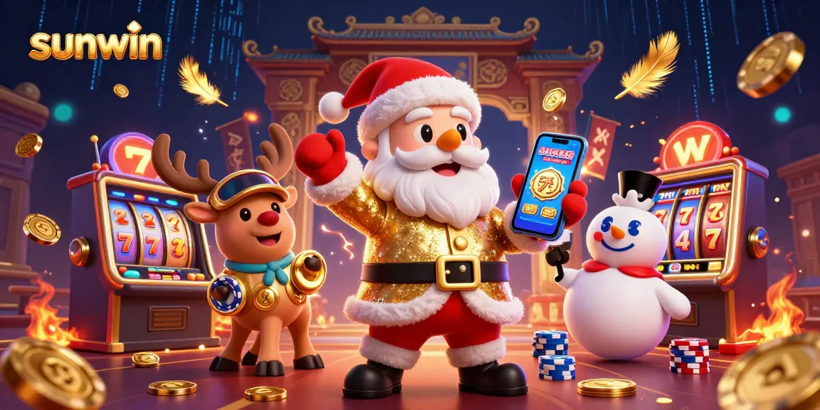 Experience sunwin's jackpot action with Santa, a dealer reindeer, and a poker chip snowman!