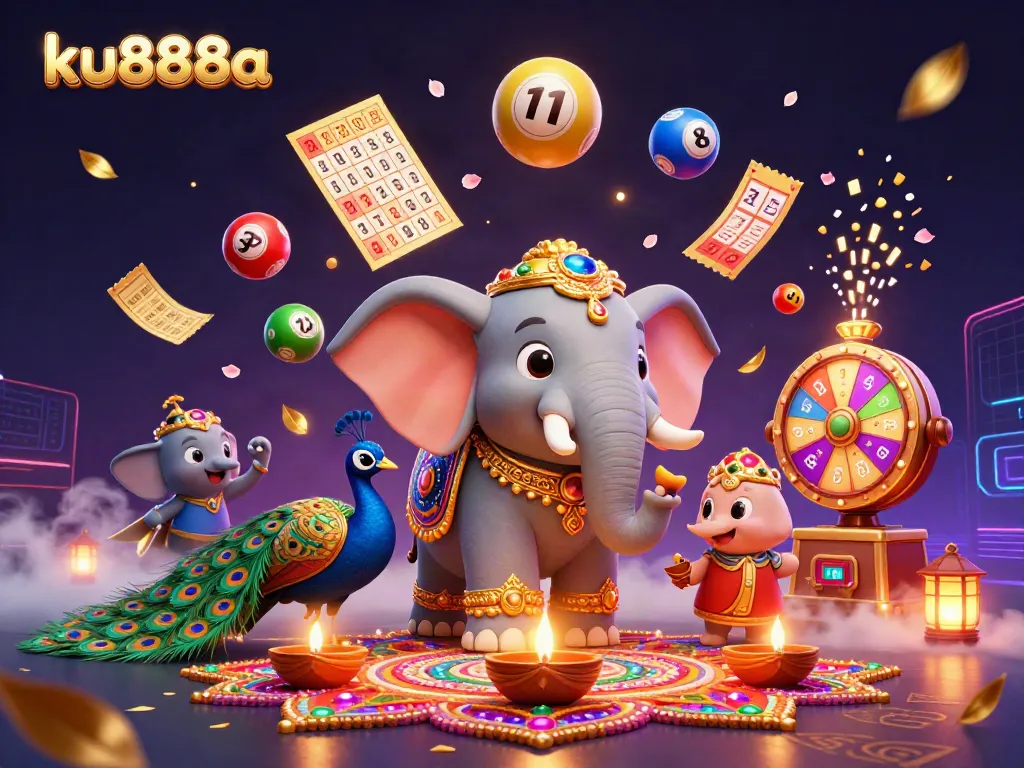 Engage in exciting gaming experiences on ku888a with dynamic lottery balls and vibrant casino elements.