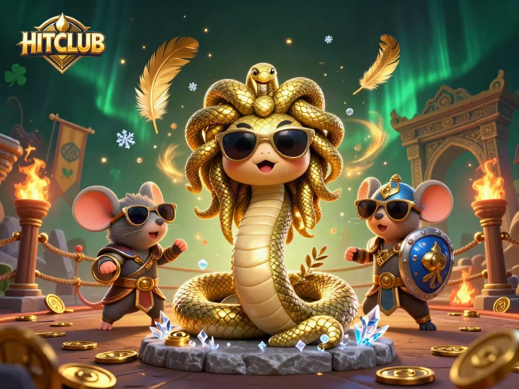Win exciting prizes with HITCLUB in a vibrant 3D casino scene featuring engaging characters.