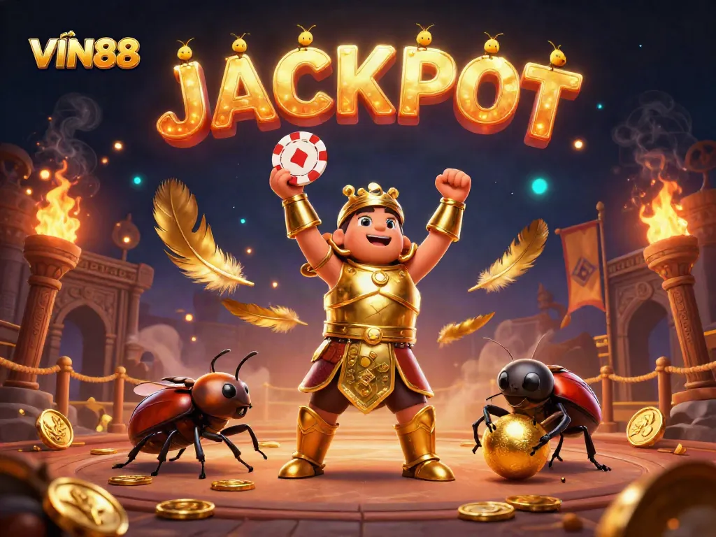 Engage with VIN88's exciting world as cartoon heroes celebrate a jackpot!